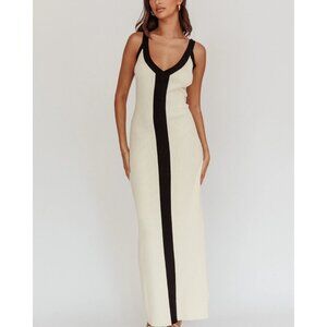 IYICLOTH Contrast Trim V-Neck Sleeveless Ribbed Knit Maxi Dress